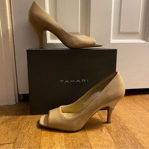 Tahari Riddle Open Toe Heels - 8.5 Patent Toast(Nude)